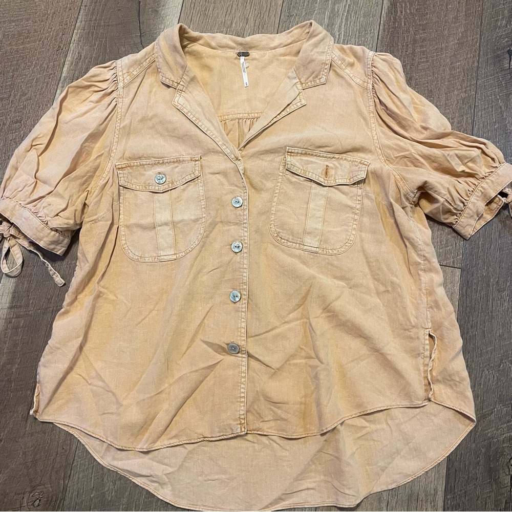 Free People Girly Oversized Pocket Boyfriend Boho Button Down Blouse UUU